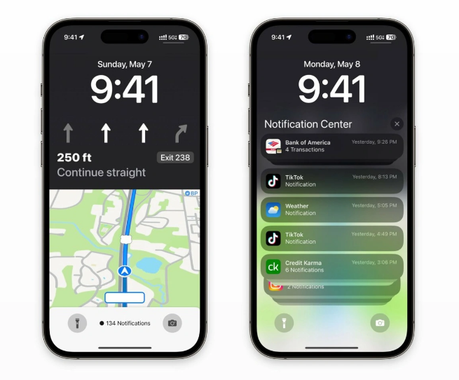 潜江苹果维修服务分享iOS17锁屏地图导航半屏显示长什么样 